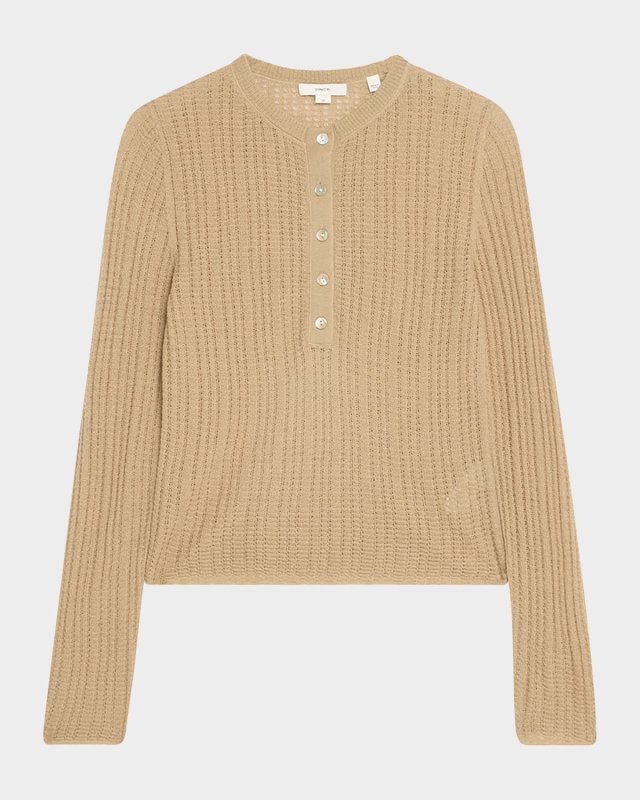 Waffle-Knit Henley Top